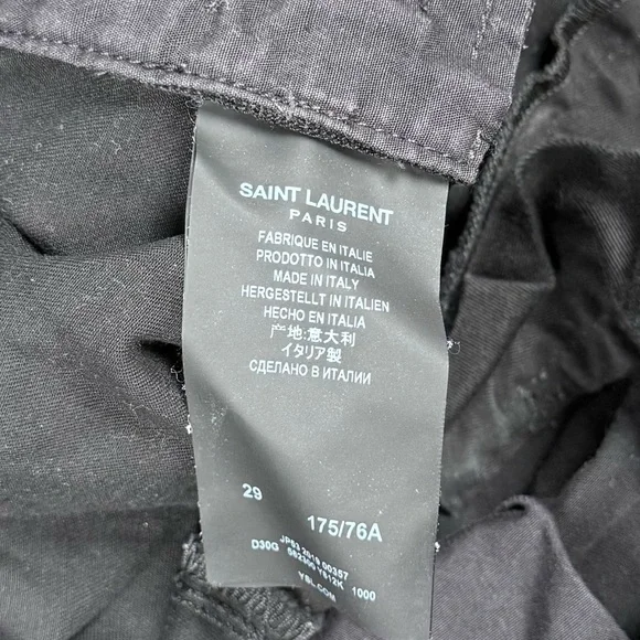 Saint Laurent Paris SLP Black Slim Fit Twill Chinos Side Tab Adjusters Size 29
